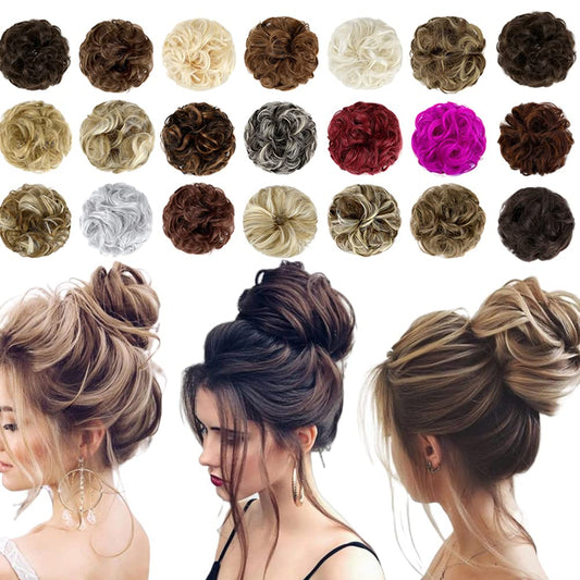 Qunlinta Messy Bun Hair Piece Hair Bun Thick Updo Scrunchies Hair Extensions Ponytail Hair Pieces For Women Girls Black&Dark Aub