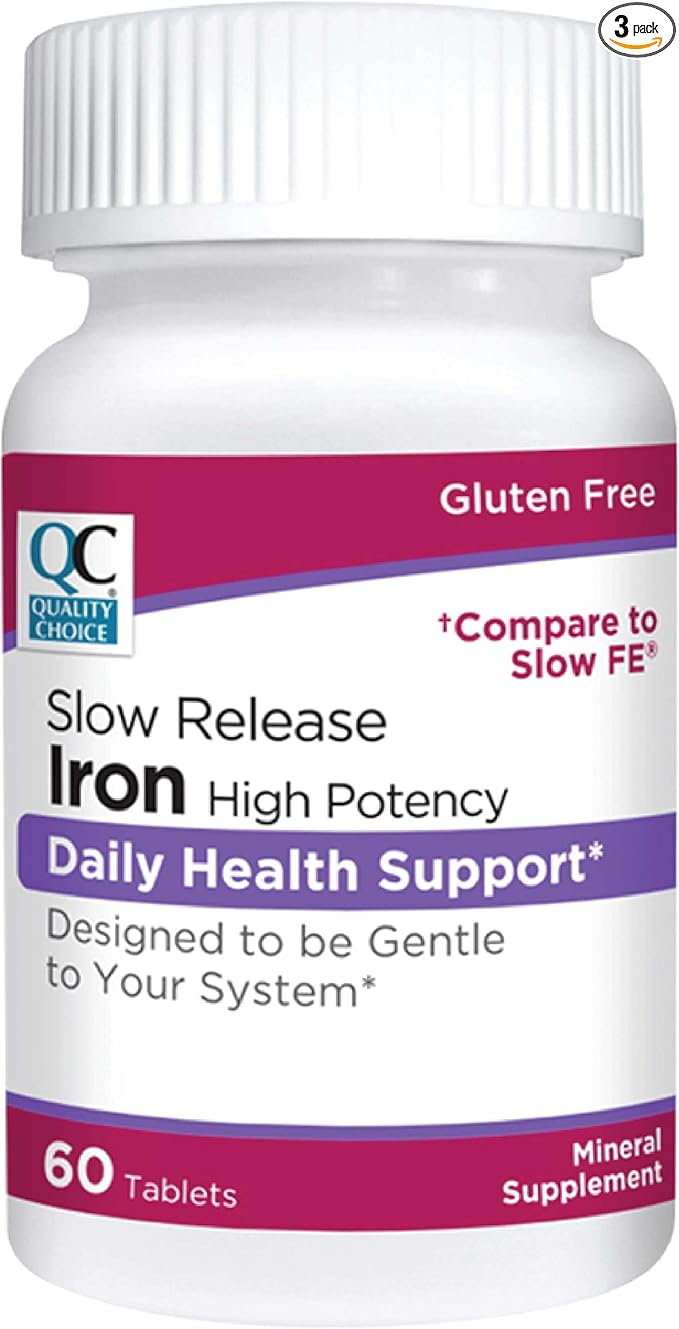 Quality Choice Iron High Potency Slow Release Tablets, 45mg, 60 Tabets Each (Pack of 3)