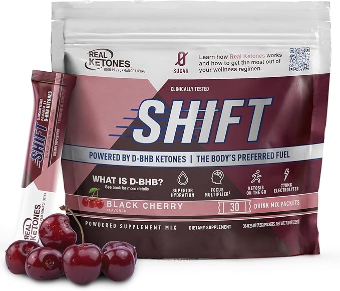 Real Ketones Intermittent Fasting Drink Mix Bundle for Weight Loss Support Black Cherry Shift Electrolytes & Intermittent Fasting Electrolytes for Men with BHB Exogenous Ketones (30 Count Each)