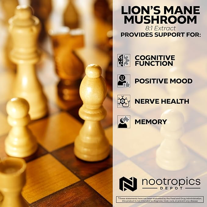 Nootropics Depot Lions Mane Mushroom Capsules | 8:1 Whole Fruiting Body Dual Extract | 500mg | 180 Count | Hericium erinaceus