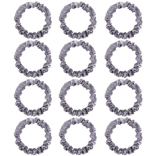 12Pcs Satin Scrunchies, Silver Gray Satin Hair Ties Elastic Hair Bands Ponytail Holder Hair Accessories For Women Girls