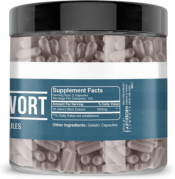 Earthborn Elements St. John’s Wort 200 Capsules, Pure & Undiluted, No Additives