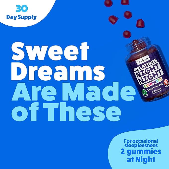 Feel Great Adult Melatonin Gummy | Strawberry Flavored Vegan Gummy| Melatonin 5 MG | Sleep Aid for Adults | 45 Day Supply