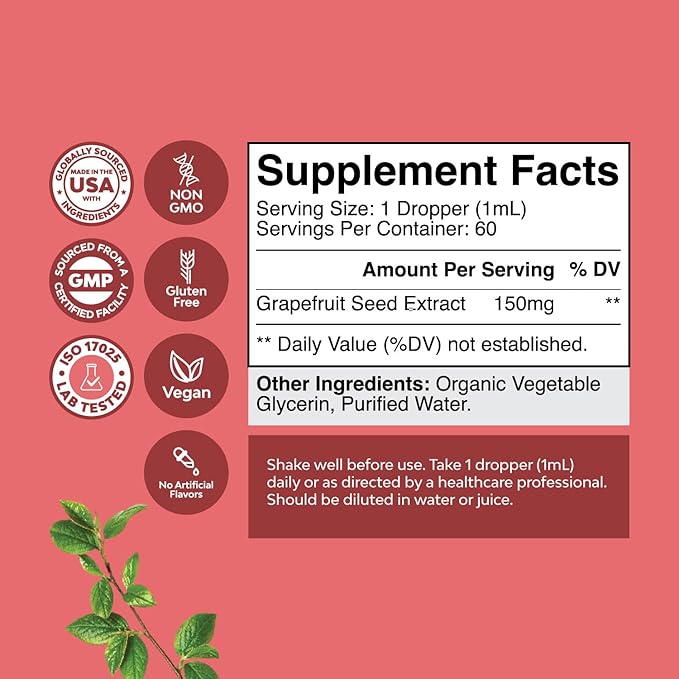 GSE Grapefruit Seed Extract Liquid - One Drop Daily - Super Concentrated Grape Seed Extract Liquid Drops Rich in Bioflavonoids & Polyphenols for Gut Health & Immune Support - 2 Pack Bundle - 120 days