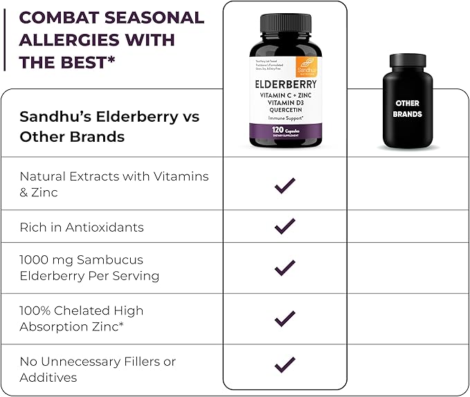 Elderberry Vitamin C and Zinc 120 Capsules (Pack of 2) | with Quercetin and Vitamin D3 | Immune Support for Adults | Herbal Supplement for Men and Women