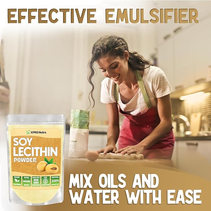 XPRS Nutra Soy Lecithin Powder Food Grade Fat Emulsifier - Suitable for Cooking, Baking and More - Vegan Friendly Soy Lecithin Powder Cooking Aid (16 Ounce)