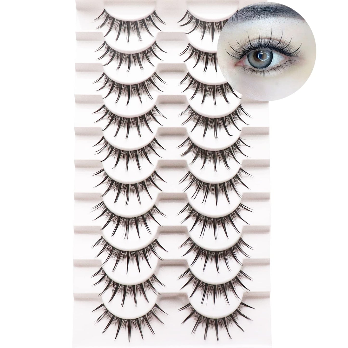 Losha Lashes Manga Lashes Natural Look Wispy False Eyelashes With Clear Band 10 Pairs Faux Mink Lashes Look Like Individual Clus