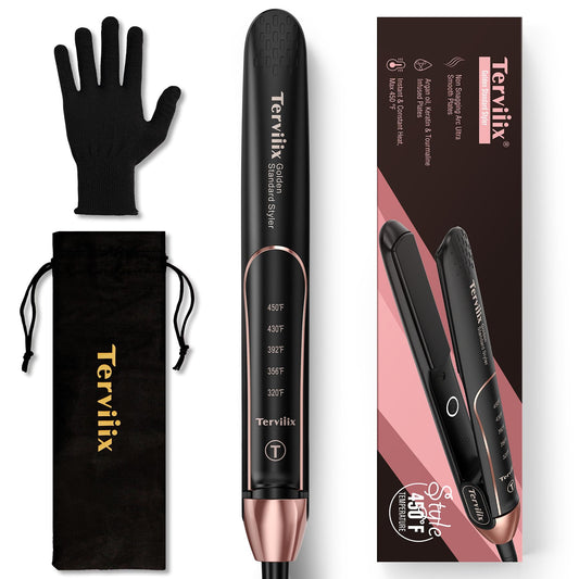 Terviiix Plancha De Cabello Professional 450F, Non-Snagging Ceramic Flat Iron Hair Straightener 1 Inch, 3X Less Damage Hair Iron