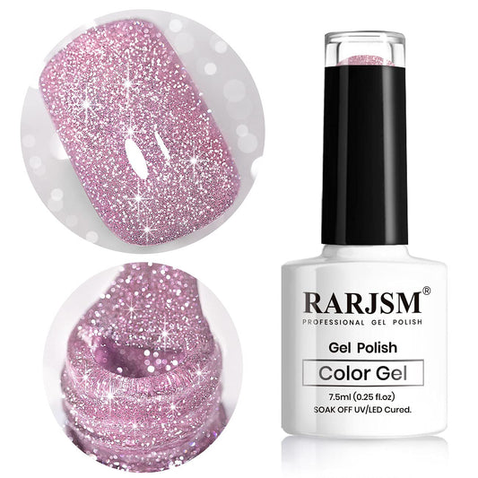 Pink Gel Nail Polish, Reflective Glitter Gel Polish Set, Diamond Shimmer Nail Polish, Soak Off Uv Led Lamp Required For Nail Art