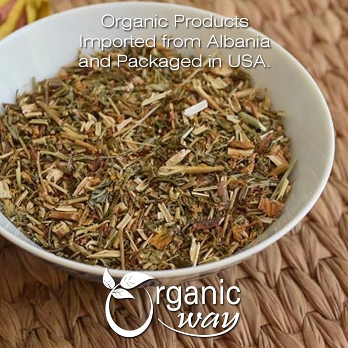 Organic Way St. John's Wort Cut & Sifted (Hypericum perforatum) - Herbal Tea | European Wild-Harvest | Organic, Kosher & USDA Certified | Vegan, Non GMO & Gluten Free | Origin - Albania (1LBS / 16Oz)