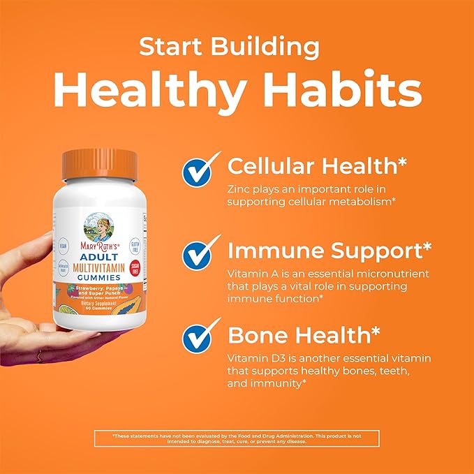 MaryRuth Organics Multivitamin for Women and Men | Sugar Free | Adult Multimineral Gummy with Vitamin C | D and E | B Vitamins | Biotin | Zinc | Vegan | Non-GMO | Gluten Free | 60 Count