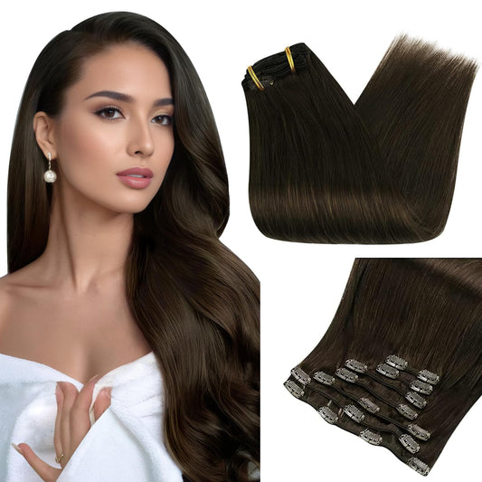 Full Shine Clip In Hair Extensions Dark Brown Real Hair Extensions Clip In Human Hair Darkest Brown Hair Extensions Clip In Brow
