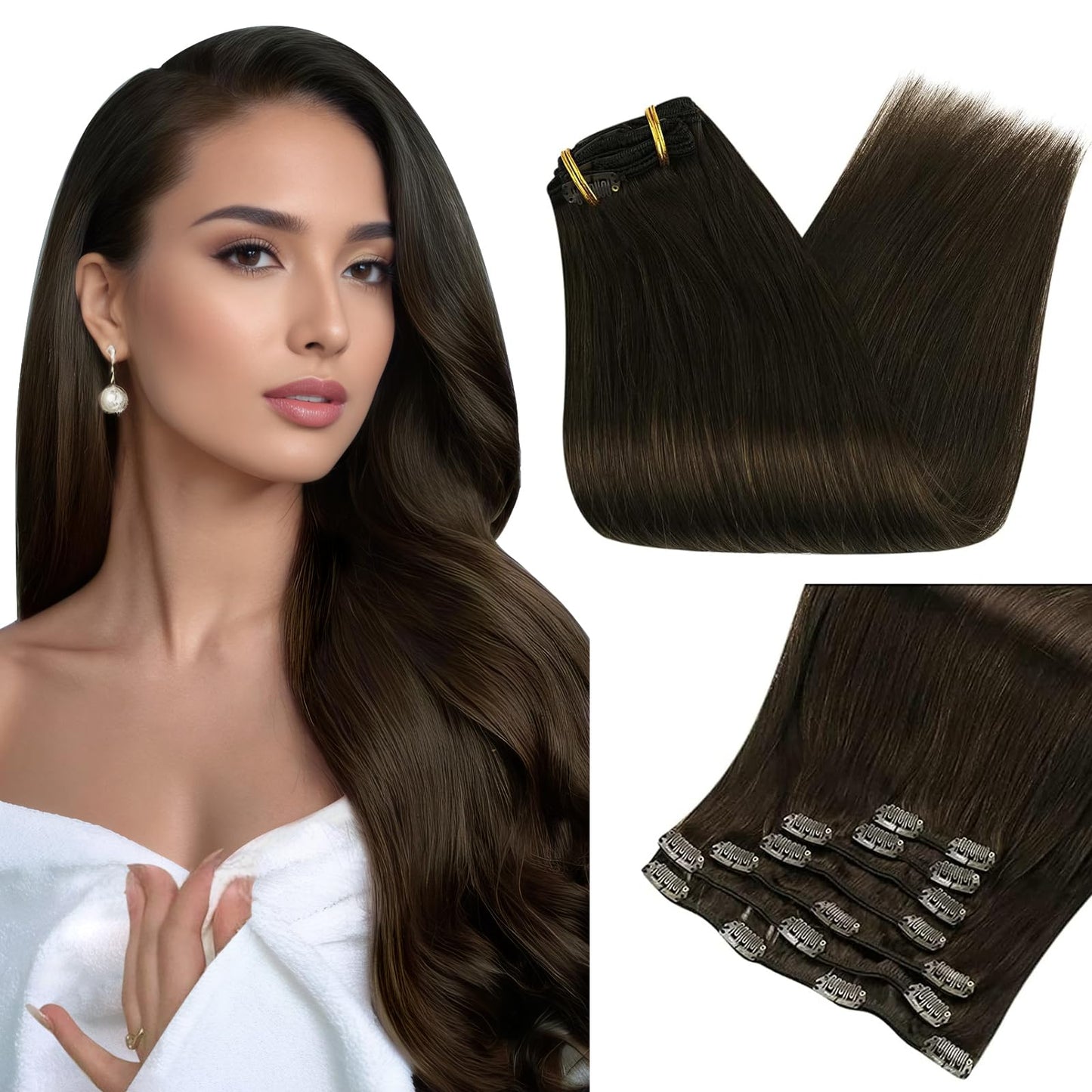 Full Shine Short Brown Hair Extensions Clip In Human Hair Double Weft Brazilian Remy Hair Clip In Extensions 7 Pcs Invisible Cli