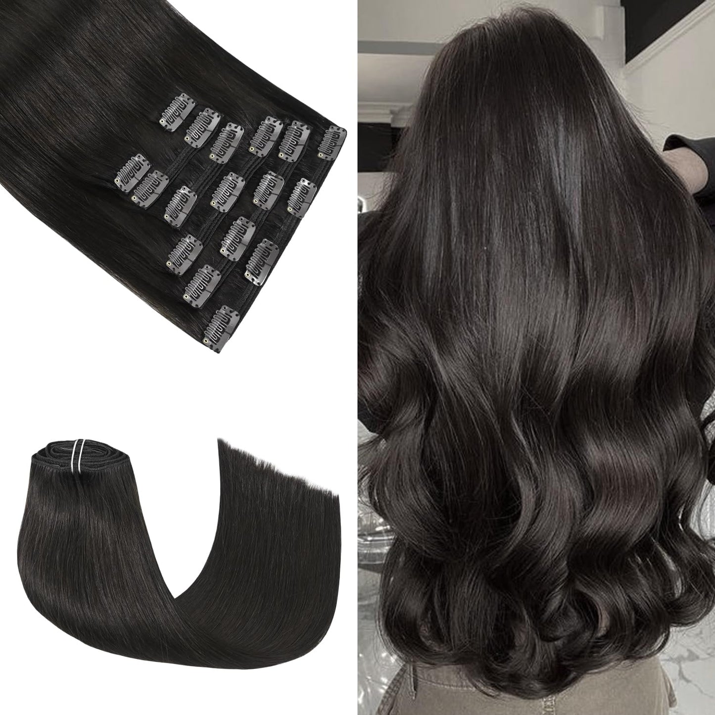 Honsoo Dark Brown Remy Hair Extensions Clip In Human Hair 14In 7Pcs 120G Straight Soft Natural Hair Extensions No Shedding No Ta