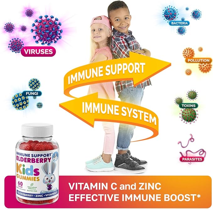 Elderberry Gummies for Kids and Magnesium 200 mg Gummies Sugar-Free - Healthy Immune System Booster and Health Support with Elderberries Extract with Magnesium Calm Chews for Kids & Adults Sugar-Free