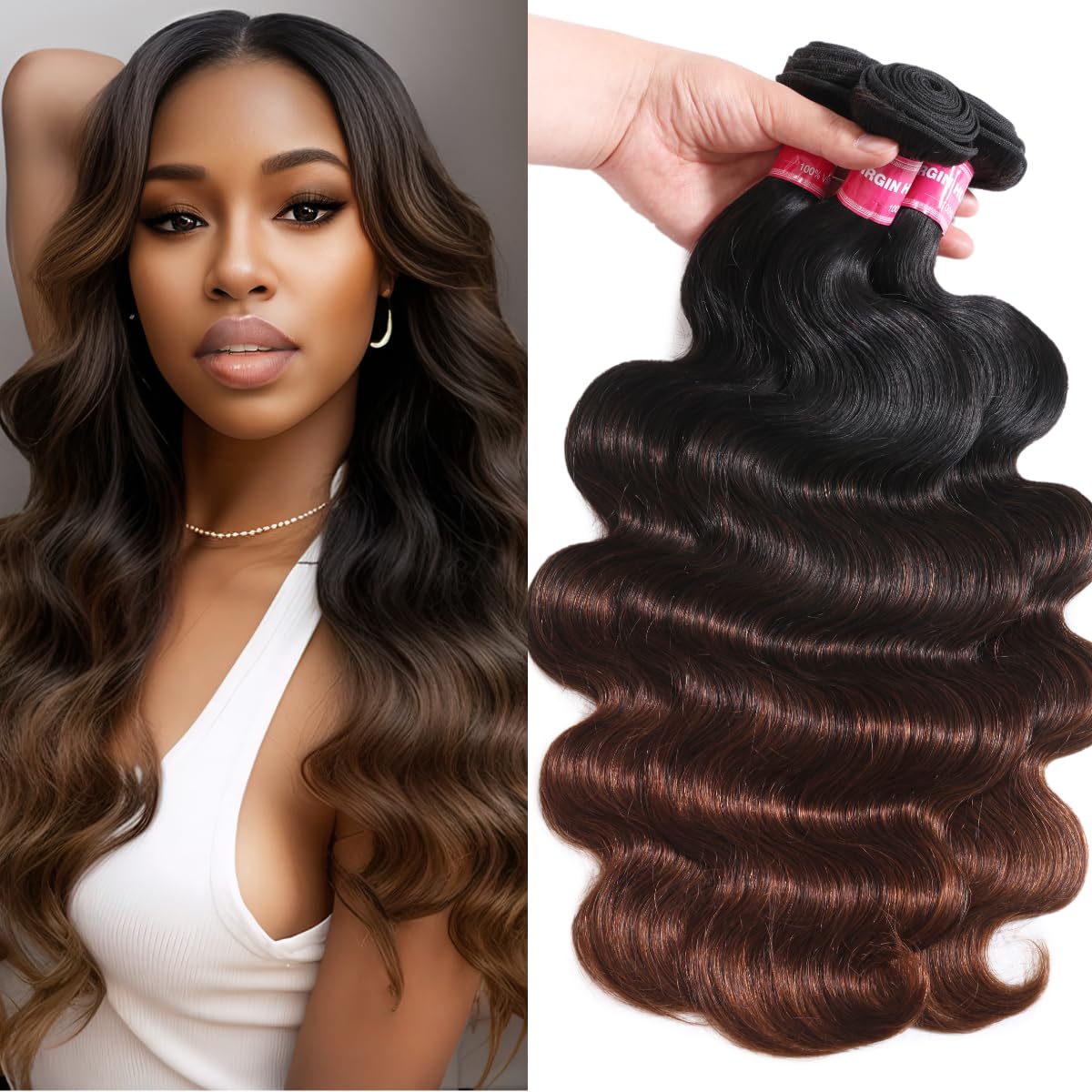 Unice Chestnut Brown Ombre Body Wave Human Hair Weave 3 Bundles 14 14 16 Inch Brazilian Remy Human Hair Wavy Sew In Human Hair E