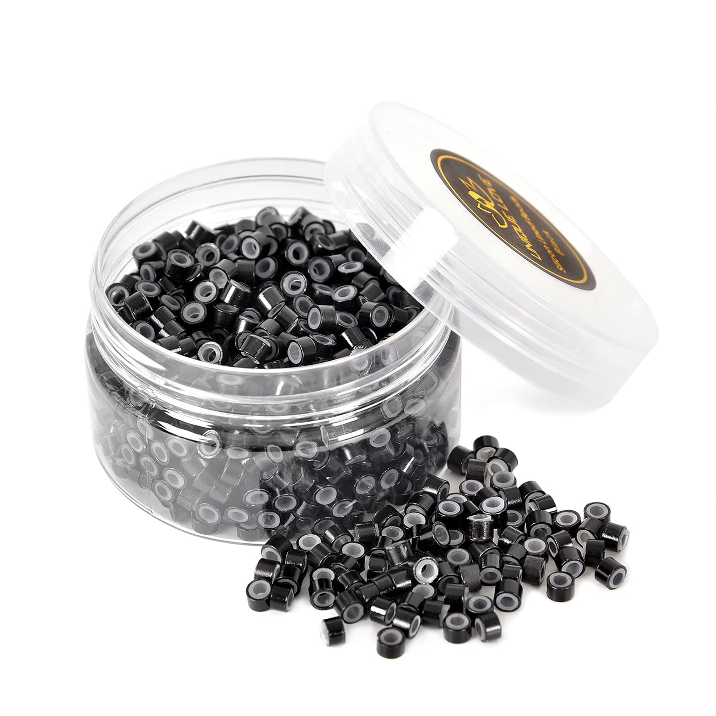 Hair Extension Beads, Black Microlink Tinsel Beads, 5Mm Silicon Beads For Hair Extensions (1000Pcs Black)