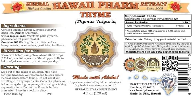HawaiiPharm Thyme (Thymus vulgaris) Liquid Extract 4 fl.oz