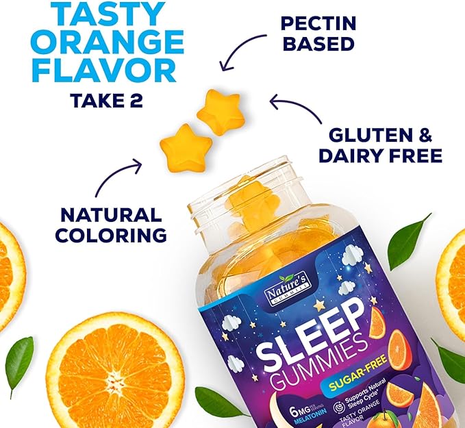 Sleep Gummies for Adults 6mg - Sugar Free Extra Strength Melatonin Gummy, Natural Sleeping Gummy for Adults, Kids, Orange Flavored, Vegan, Non-GMO, Sleep Vitamin Support Supplement - 60 Gummies