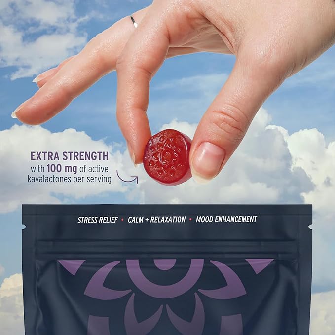 Kava Gummies for Stress Relief & Deep Calm – 100mg Kavalactones per Serving – Vegan, Pacific Island Root Extract | Mixed Berry Flavor, 30 Count