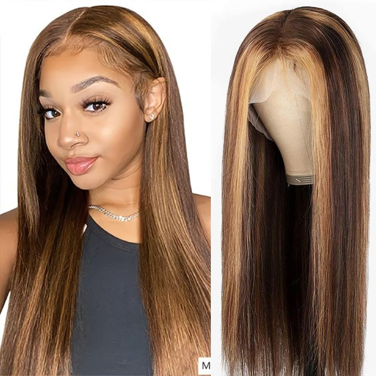 Sensairuite Honey Blonde Straight Lace Front Wigs Human Hair 13X4 180% Density Highlight Ombre Hd Transparent Glueless Lace Fron