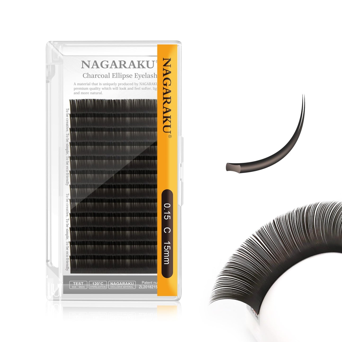 Nagaraku Double Tips Flat Ellipse Eyelash Extensions Supplies 0.15 C Curl 15Mm Natural Charcoal Color Faux Mink Super Soft Split