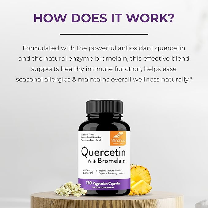 Sandhu's Quercetin with Bromelain 1000mg Per Serving 120 Count (Pack of 2) Vegetarian Capsules Bioflavonoids Supplement Complex Supports Immune & Respiratory Health