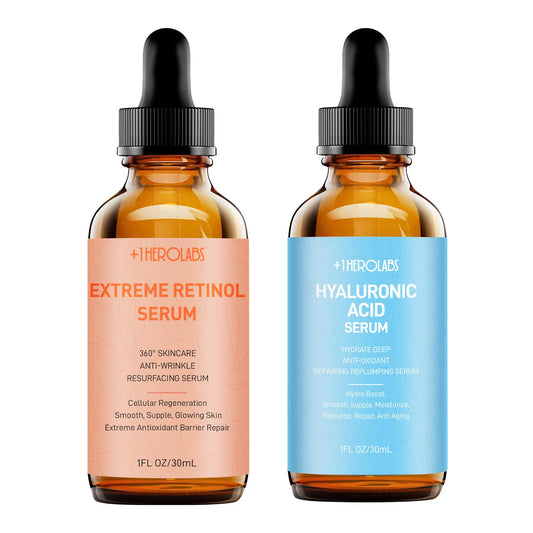 '+1Herolabs Face Serum Set - Retinol Serum & Hyaluronic Acid For Face - Anti Aging Skin Care Set For Women - Firm, Wrinkle Smooth