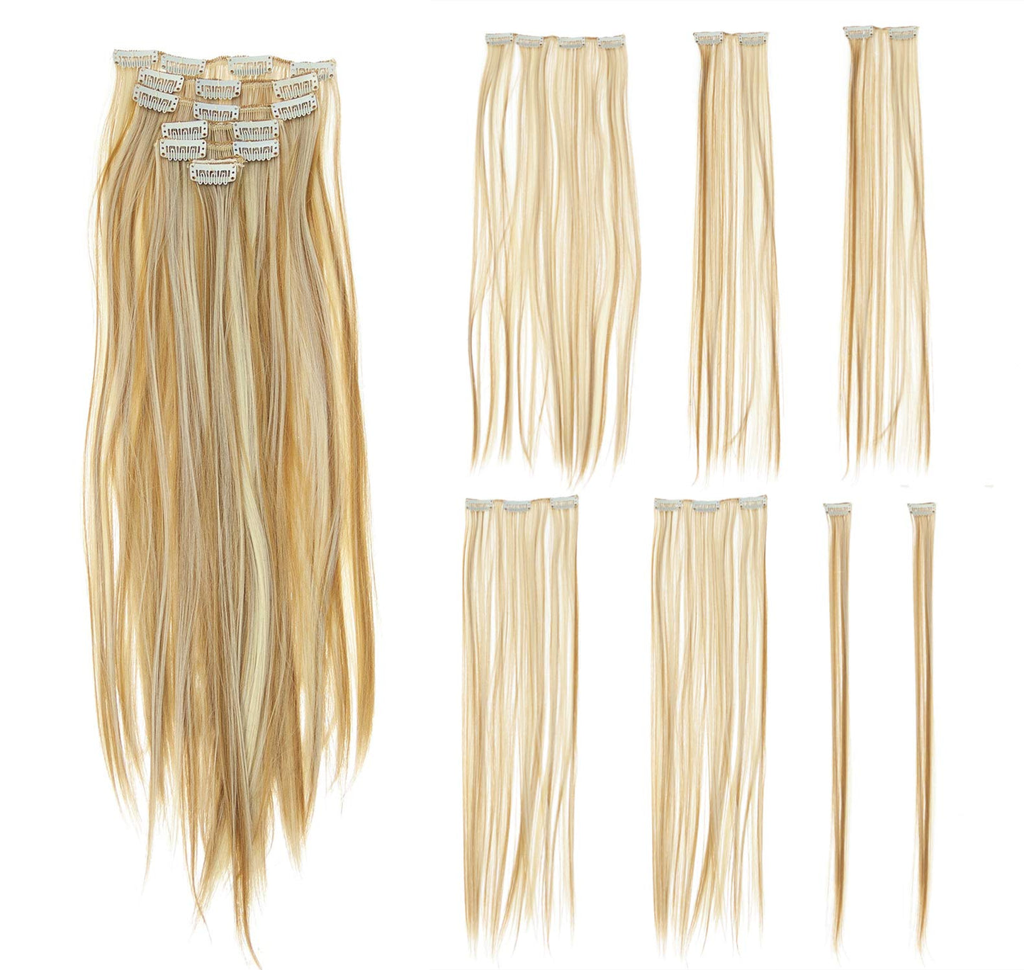 Swacc Women 22 Inches Straight Full Head 7 Separate Pieces Heat Resistance Synthetic Hair Clip In Hair Extensions (Strawberry Bl