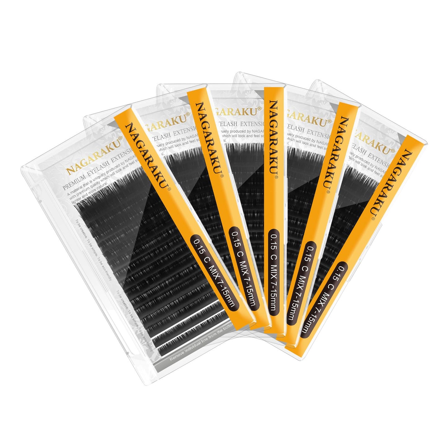 Nagaraku Eyelash Extensions Individual Lashes 0.15Mm C Curl 7-15Mm Mix Tray Classic Matte Black Natural Faux Mink 16 Rows 5 Tray