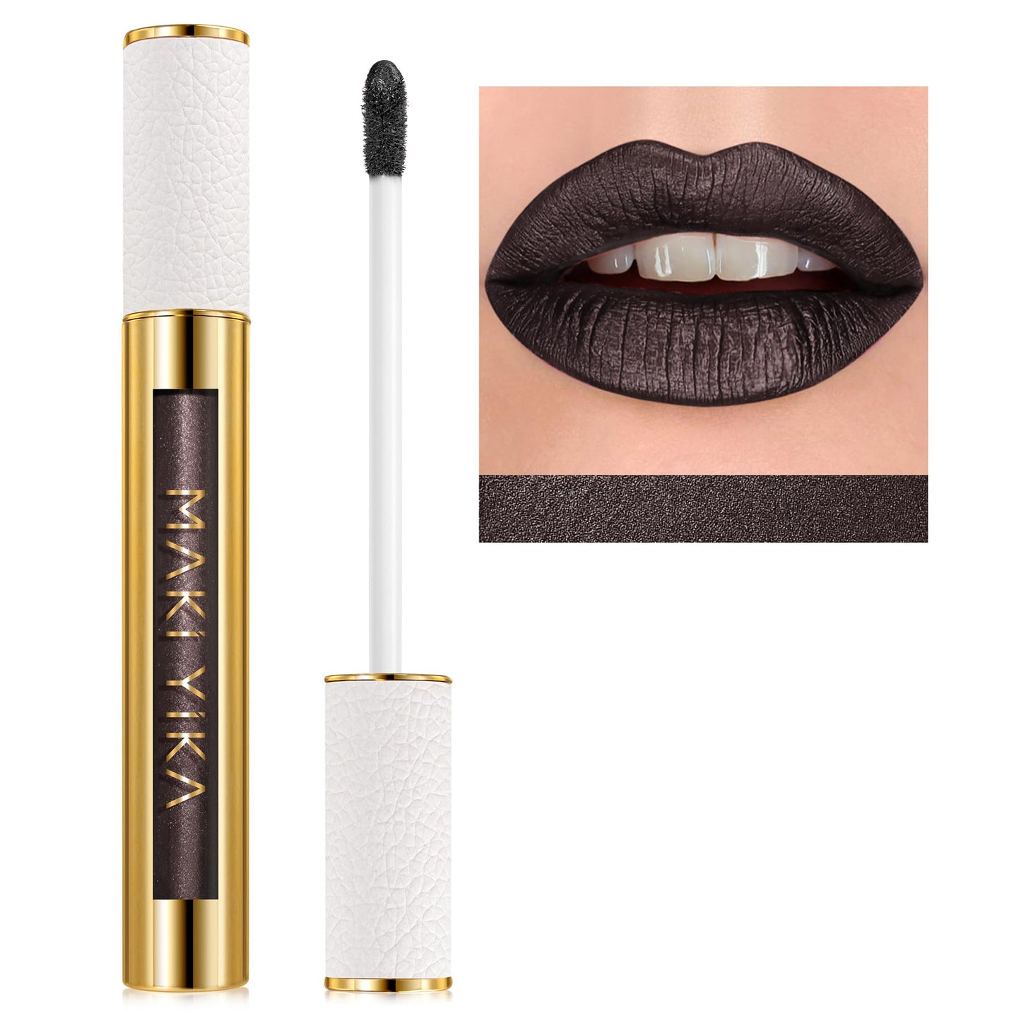 Maki Yika Metallic Lipstick For Women Black Lipsticks Long Lasting Glitter Lipstick No Smudge No Transfer Full-Coverage Liquid L