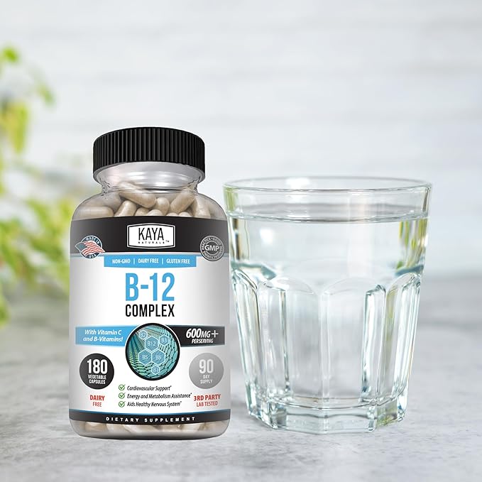 Kaya Naturals B-12 Complex | Multivitamin Supplement for Women & Men | Energy and Metabolism Booster | Vitamin Supplement with Biotin, Choline, Inositol, Folate, and Vitamin C – 180 Count