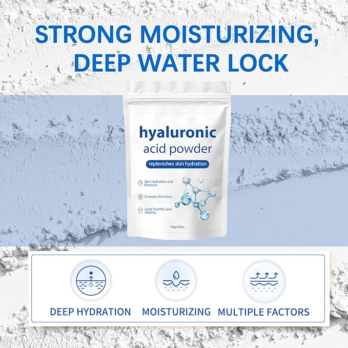 Hyaluronic Acid Powder, Cosmetic Grade Water Soluble Hyaluronic Hydrating for Face Anti-Aging Skincare, DIY Face Serum and Mask.