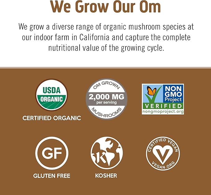 OM MUSHROOM SUPERFOOD Coffee Latte Blend Mushroom Powder, 8.47 Ounce Canister, 30 Servings, Lion's Mane, Cordyceps, Reishi, Chaga, Energy & Mental Clarity Support Supplement