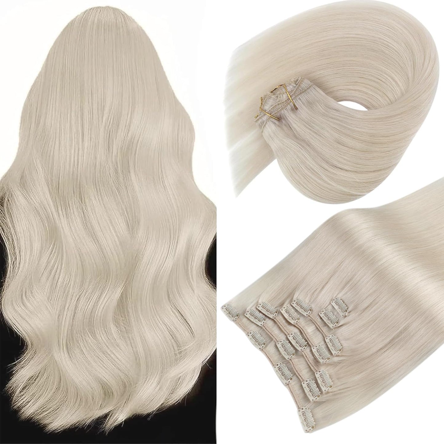 Sunny Blonde Clip In Hair Extensions Blonde Human Hair Clip In Extensions Platinum Blonde Clip In Hair Extensions For Party Doub