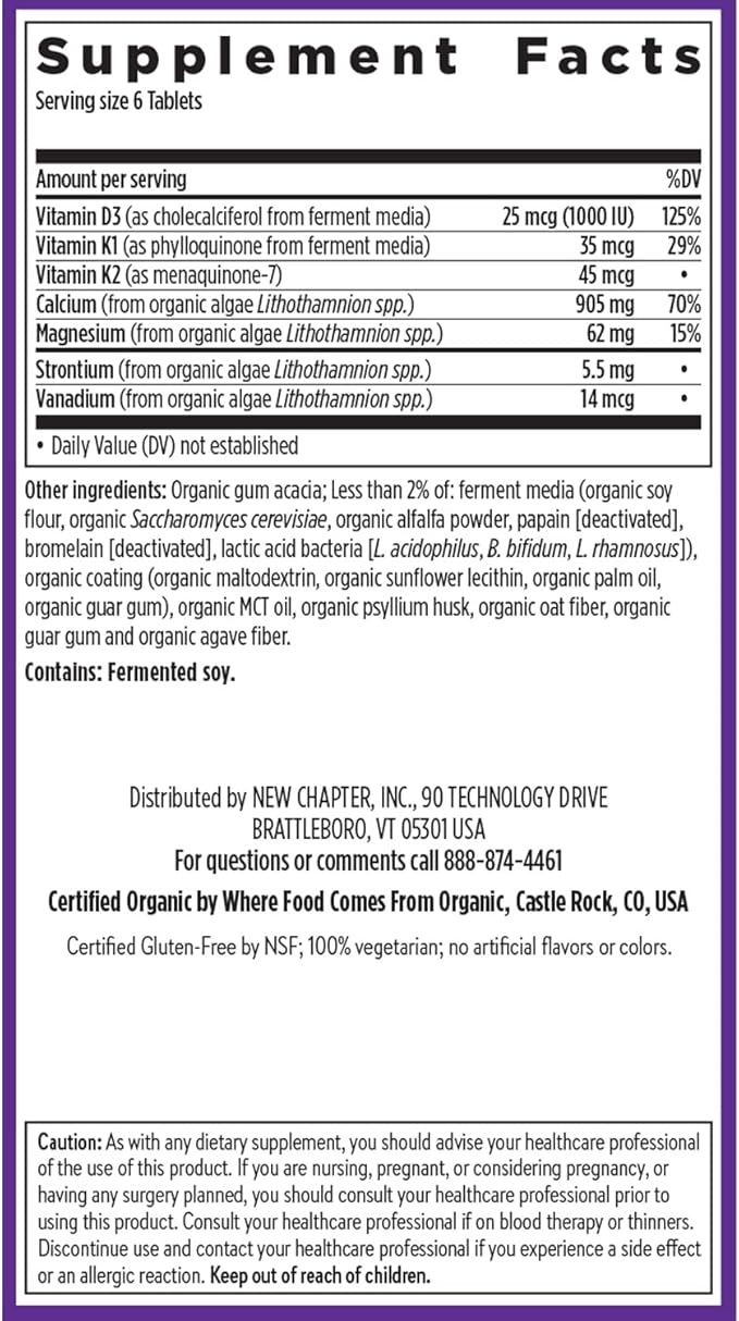 New Chapter Calcium Supplement - Bone Strength Tiny Tabs Organic Calcium with Magnesium, Vitamin D3+K2, 70+ Trace Minerals for Bone Health, Gluten Free, Easy to Swallow - 120 ct