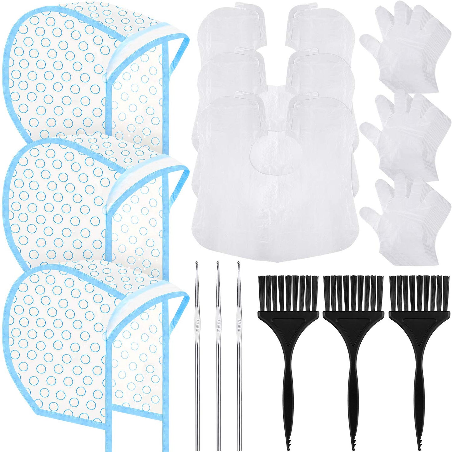 3 Sets Hair Coloring Kit, Includes 3 Pieces Of Pvc Hair Coloring Caps With 3 Pieces Styling Tools, 3 Pieces Disposable Hair Dye