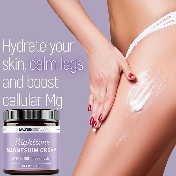 Magnesium Lotion – Nighttime Magnesium Cream – Apply to Legs, Arms or Chest - Topical Magnesium Chloride – USA Made and Safe for Kids (Clary Sage)