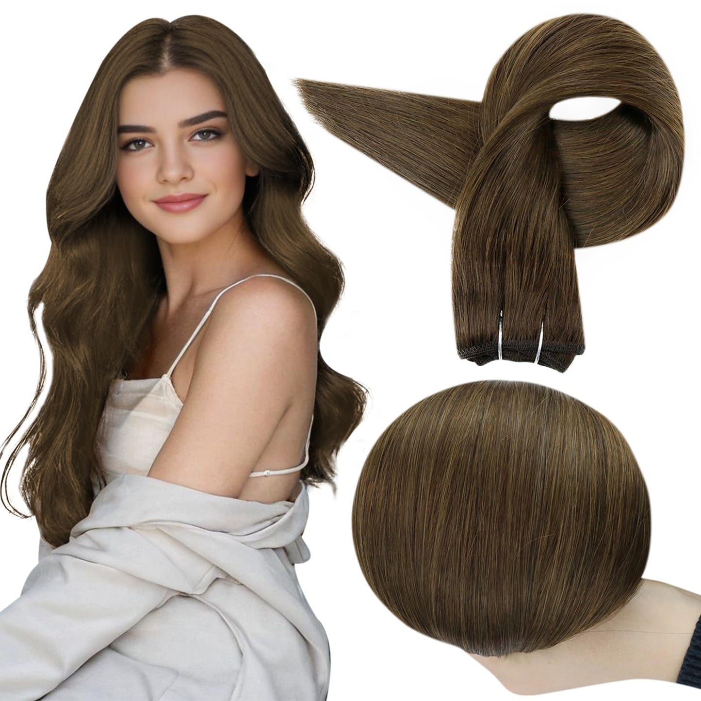 Full Shine 20 Inch Weft Hair Extensions Human Hair Sew In Remy Hair Extensions Real Human Hair Color Medium Brown Hair Extension
