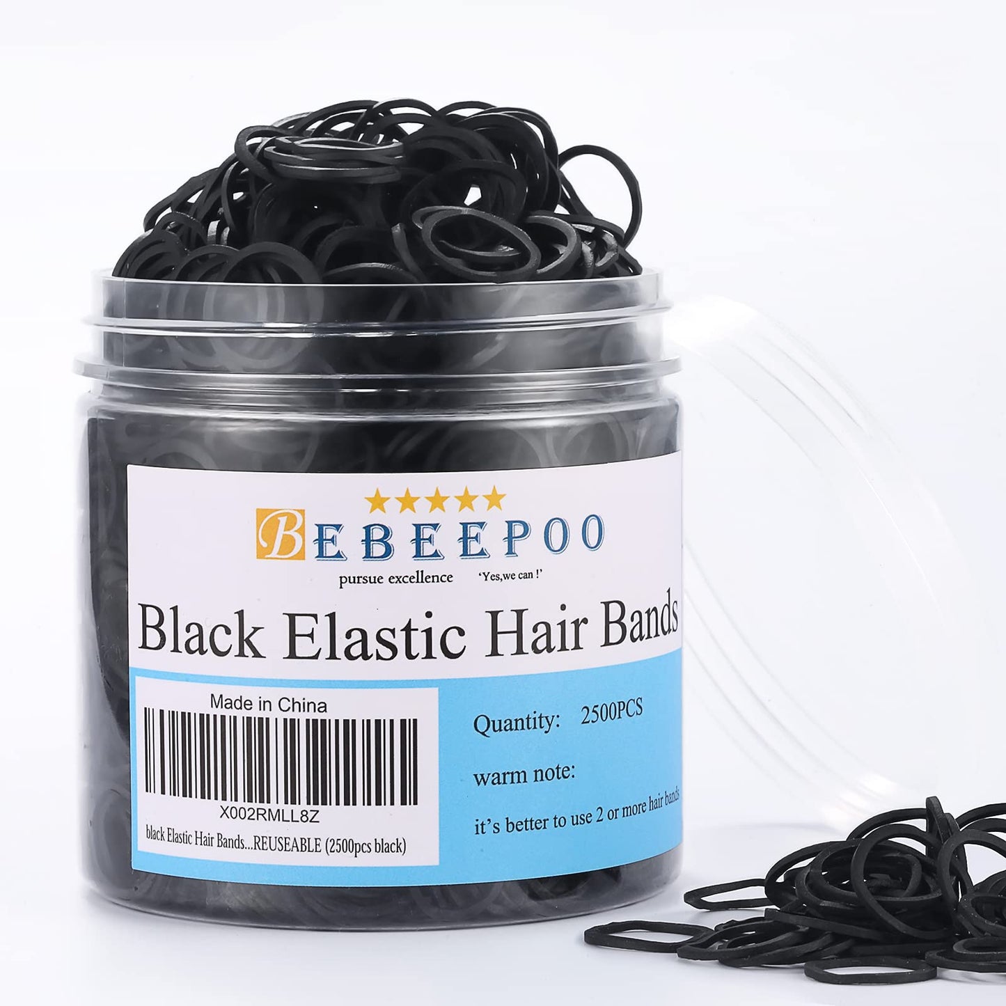 Mini Rubber Black Elastic Hair Ties Bands With A Box,Bebeepoo 2500Pcs, Soft - Strong - Reuseable (2500Pcs Black)