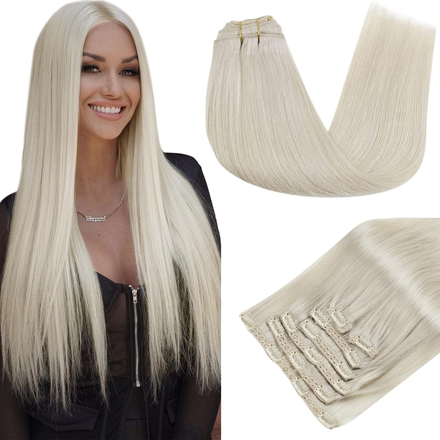 Runature Clip In Hair Extensions White Blonde Real Human Hair Clip In Extensions Blonde Double Weft Full Head Hair Extensions Cl