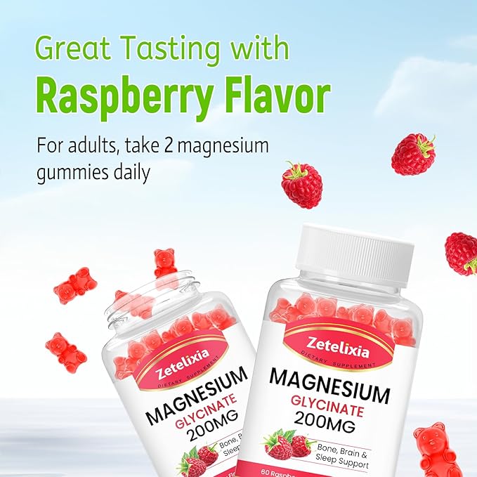 Magnesium Glycinate Gummies, High Absorption Magnesium Glycinate Supplements for Relaxation, Magnesium Chews for Adults and Kids, Raspberry Flavor 120 Count