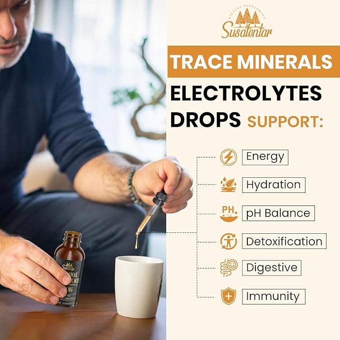 Trace Minerals Electrolytes Drops 2000 MG | Liquid Liposomal Fulvic Humic Acid Supplement | 85+ Trace Minerals | Hydration | Detoxification | Energy | pH Balance | Digestion | Immunity | 2 Oz