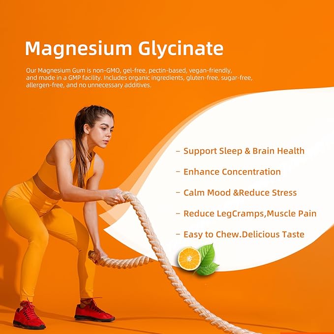 Magnesium Glycinate Gummies 1000mg - Sugar Free Magnesium Potassium Supplement with Vitamin D, B6, CoQ10 for Calm Mood & Sleep Support - 120 Orange Gummies -2 Pack