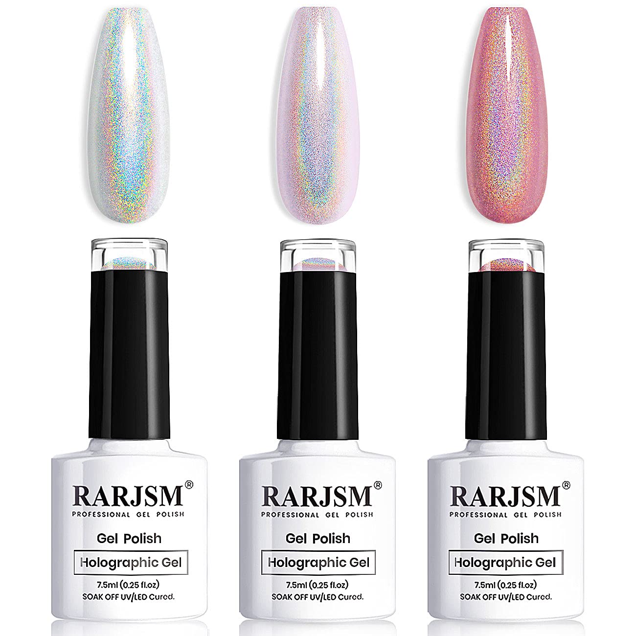 Holographic Nail Polish Set 3Pcs Rose Gold Silver Red Gel Polish Kit Soak Off Nail Gel With Glitter Mermaid Unicorn Effect Curin