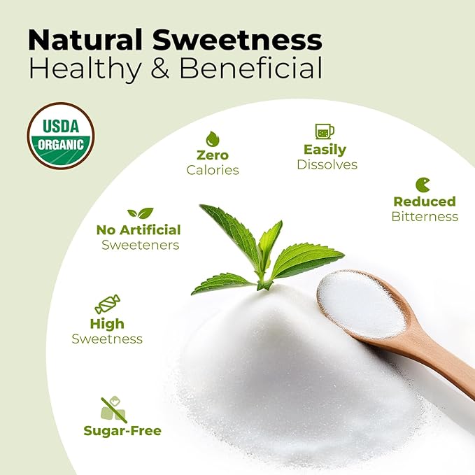 Viccoky Organic Stevia Powder, Pure Stevia Extract, Sugar-Free & 0 Calories, No Additives, Sugar Substitute, Natural Sweetener, 18oz (511g)