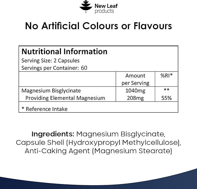 Magnesium Glycinate Supplements - 180 High Strength Capsules - 1040mg of Magnesium Providing 208mg Elemental Magnesium Per Serving - Pure Active Ingredient - UK Manufactured