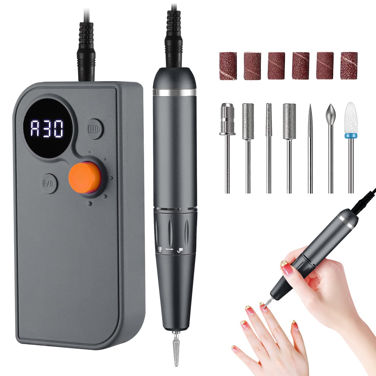 Professional Portable Nail Drill, 30000Rpm Rechargeable Electric Nail File Machine For Acrylic Nails Gel Polishing Removing,Cord
