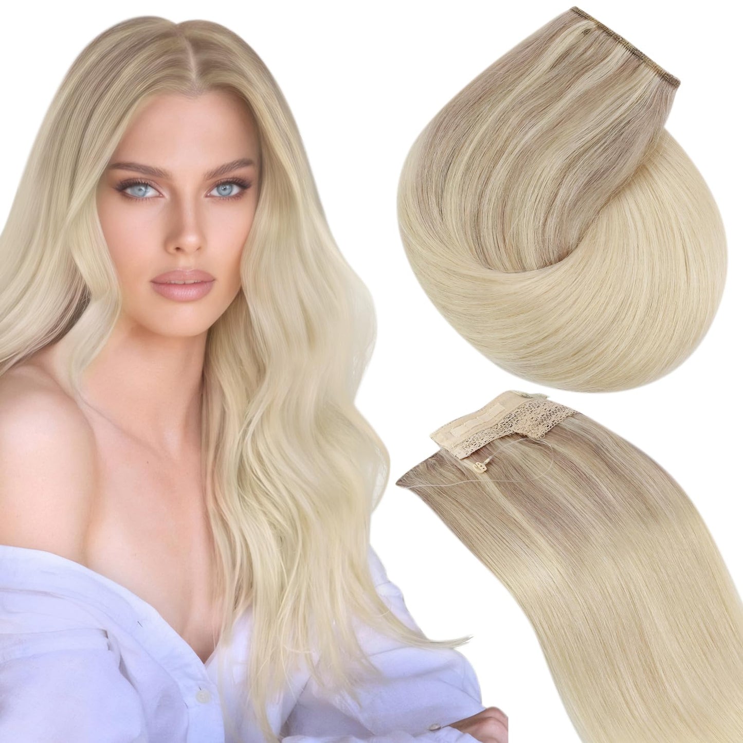 Sunny Human Hair Wire Hair Extensions Blonde Real Hair Extensions With Clips Ombre Fish Line Hair Extensions Ash Blonde Ombre Pl