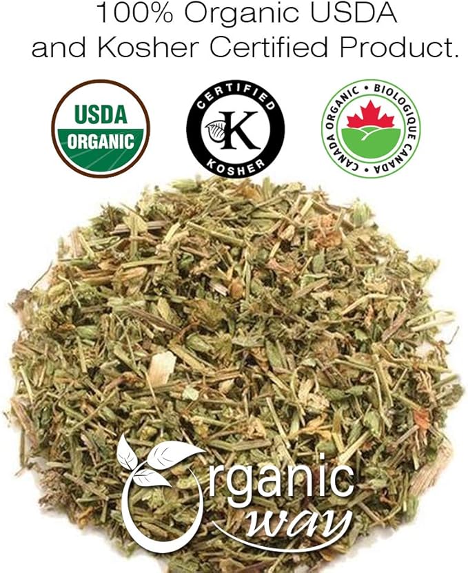 Organic Way St. John's Wort Cut & Sifted (Hypericum perforatum) - Herbal Tea | European Wild-Harvest | Organic, Kosher & USDA Certified | Vegan, Non GMO & Gluten Free | Origin - Albania (1LBS / 16Oz)